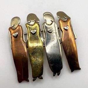 Gold Tone Women Figurine Brooch Set - Elegant Gold Accent